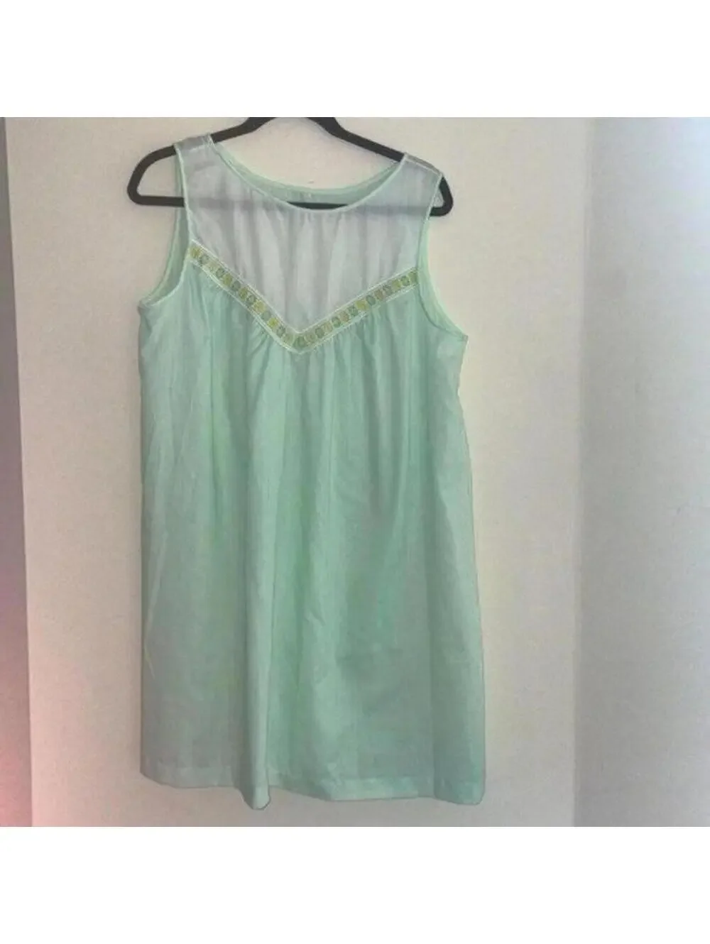 Vintage 1960s Mint Green and Embroidered Semi Sheer Nightgown Pajama Lingerie